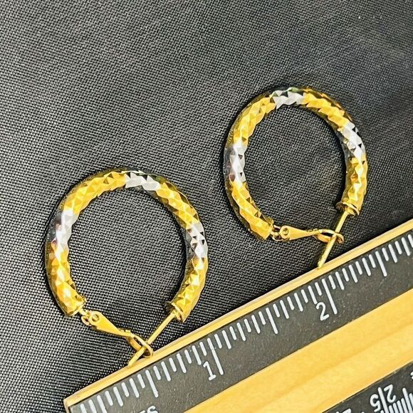 Vintage Diamond-cut Hoop Earrings Diva Sparkling Fancy Drop Silver Gold 1191 - Picture 5 of 6